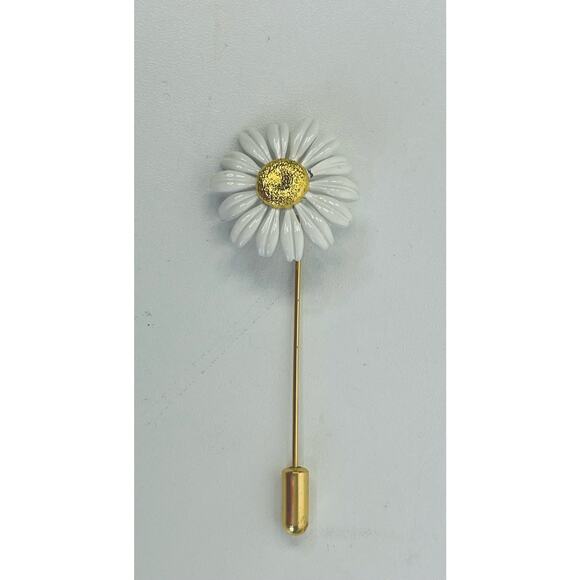 Vintage White Daisy Enamel Stick pin - Picture 2 of 4